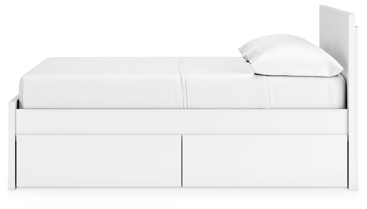 Onita White Full Panel Platform Youth Bed with 2 Side Storage
