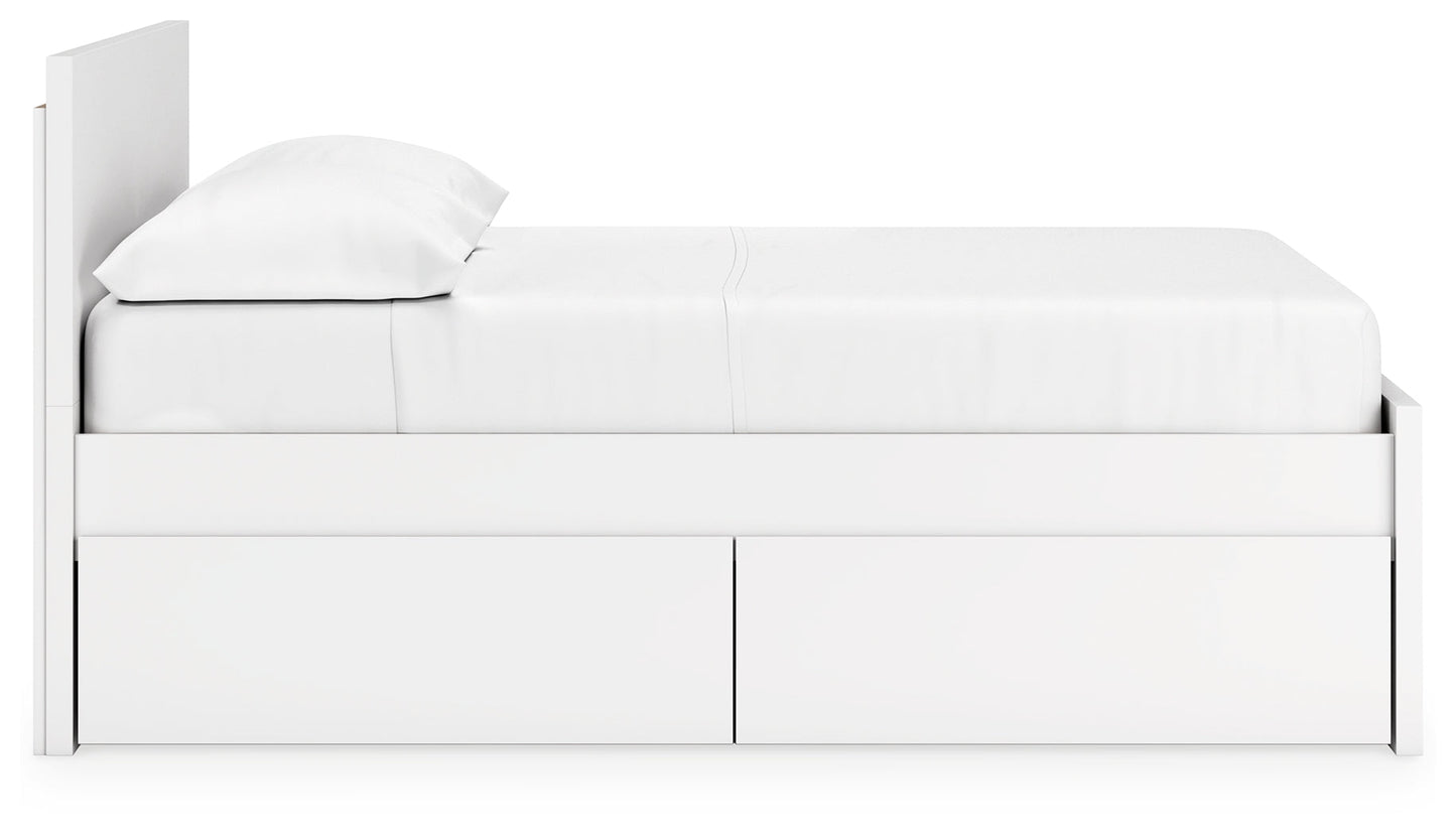 Onita White Full Panel Platform Youth Bed with 2 Side Storage