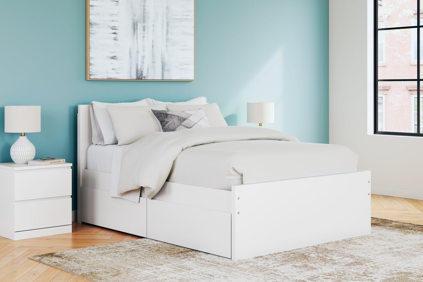 Onita White Full Panel Platform Youth Bed with 2 Side Storage