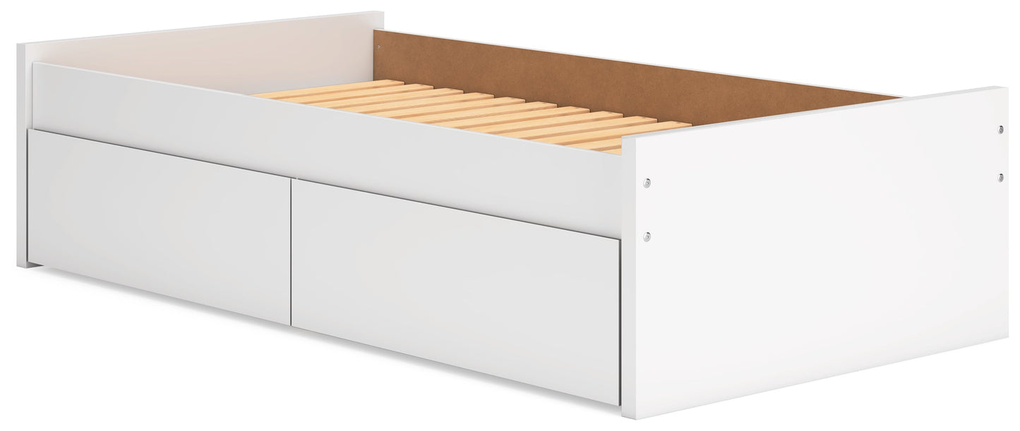 Onita White Twin Platform Youth Bed with 1 Side Storage