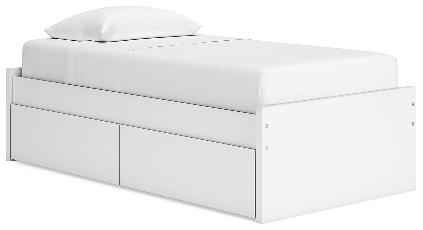 Onita White Twin Platform Youth Bed with 1 Side Storage