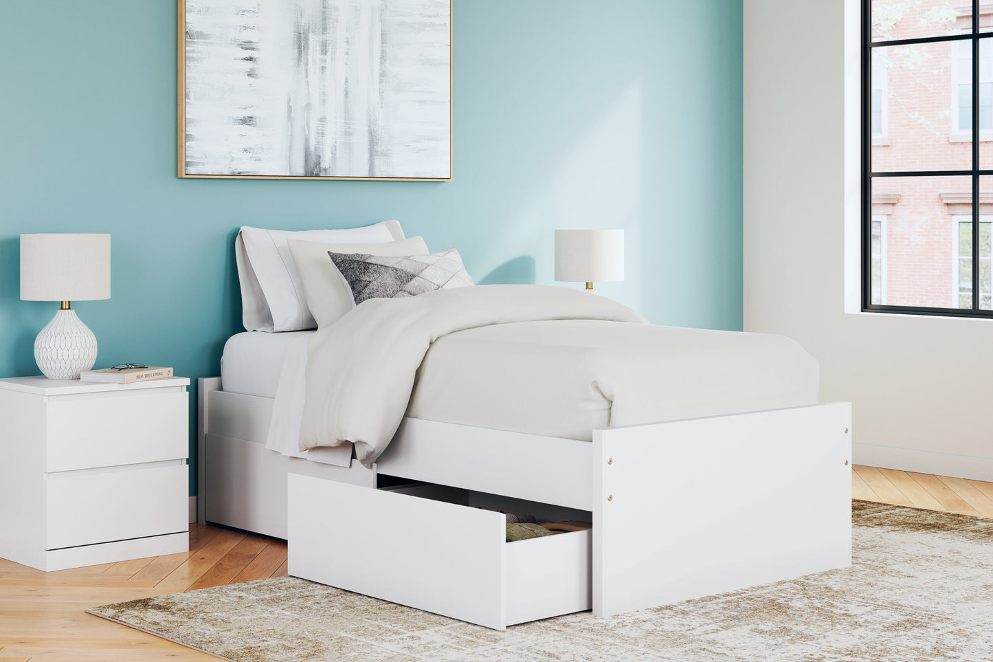 Onita White Twin Platform Youth Bed with 1 Side Storage