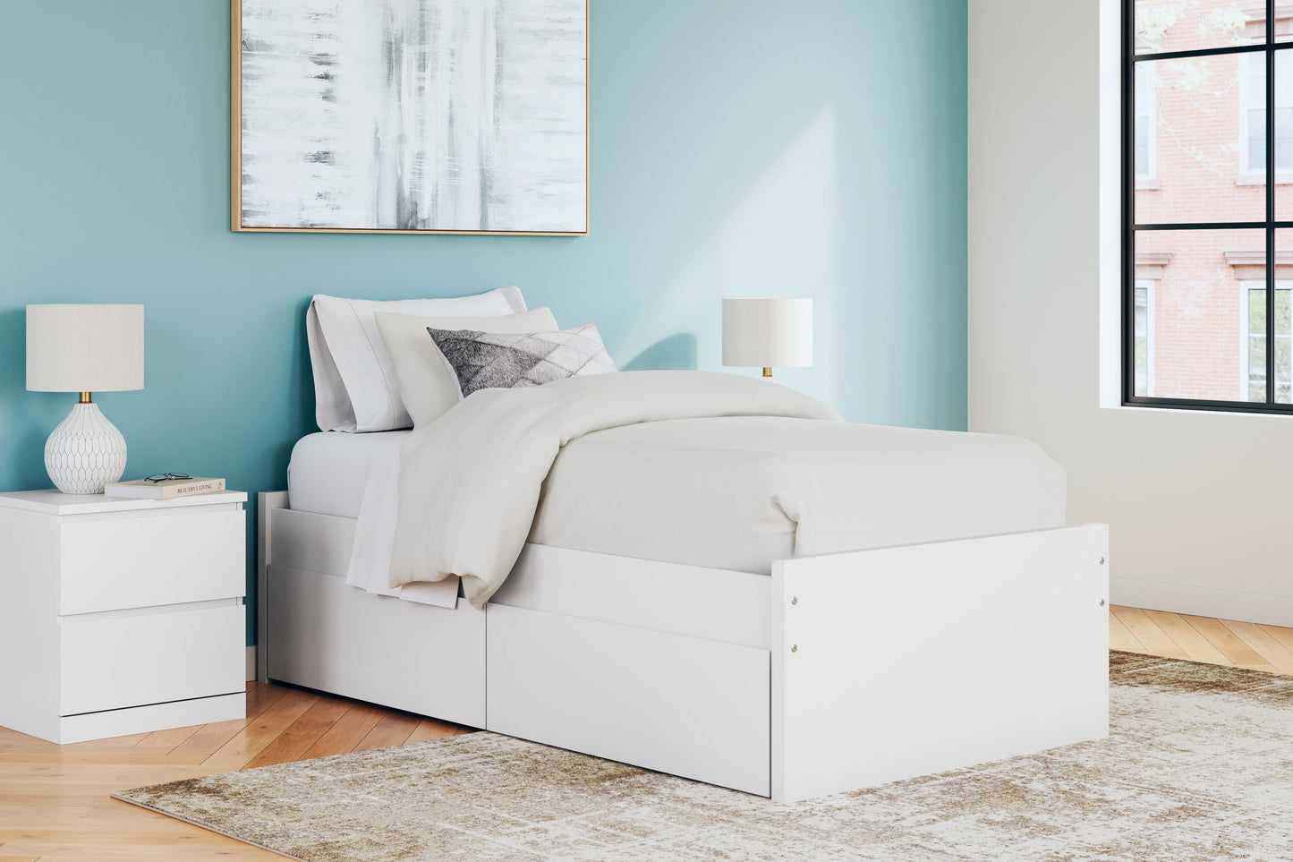 Onita White Twin Platform Youth Bed with 1 Side Storage