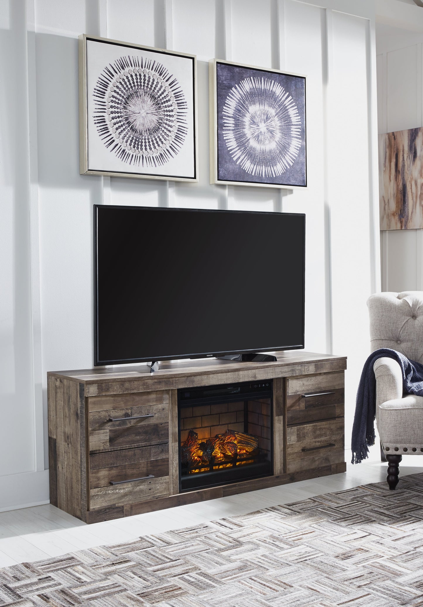 Derekson Multi Gray TV Stand with Electric Fireplace