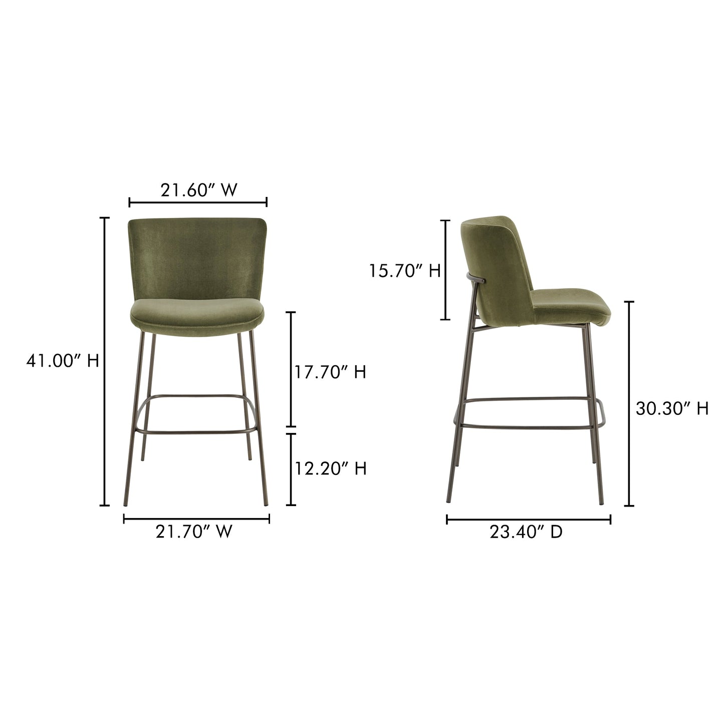 Early Green Bar Stool Faux Mohair - Ornate Home