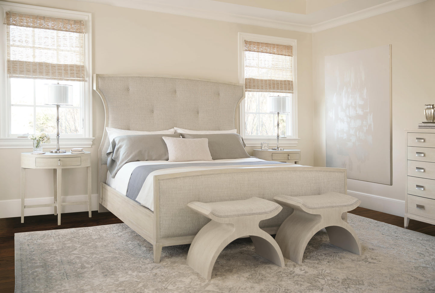 East Hampton Cerused Linen/Grey Bench - Ornate Home