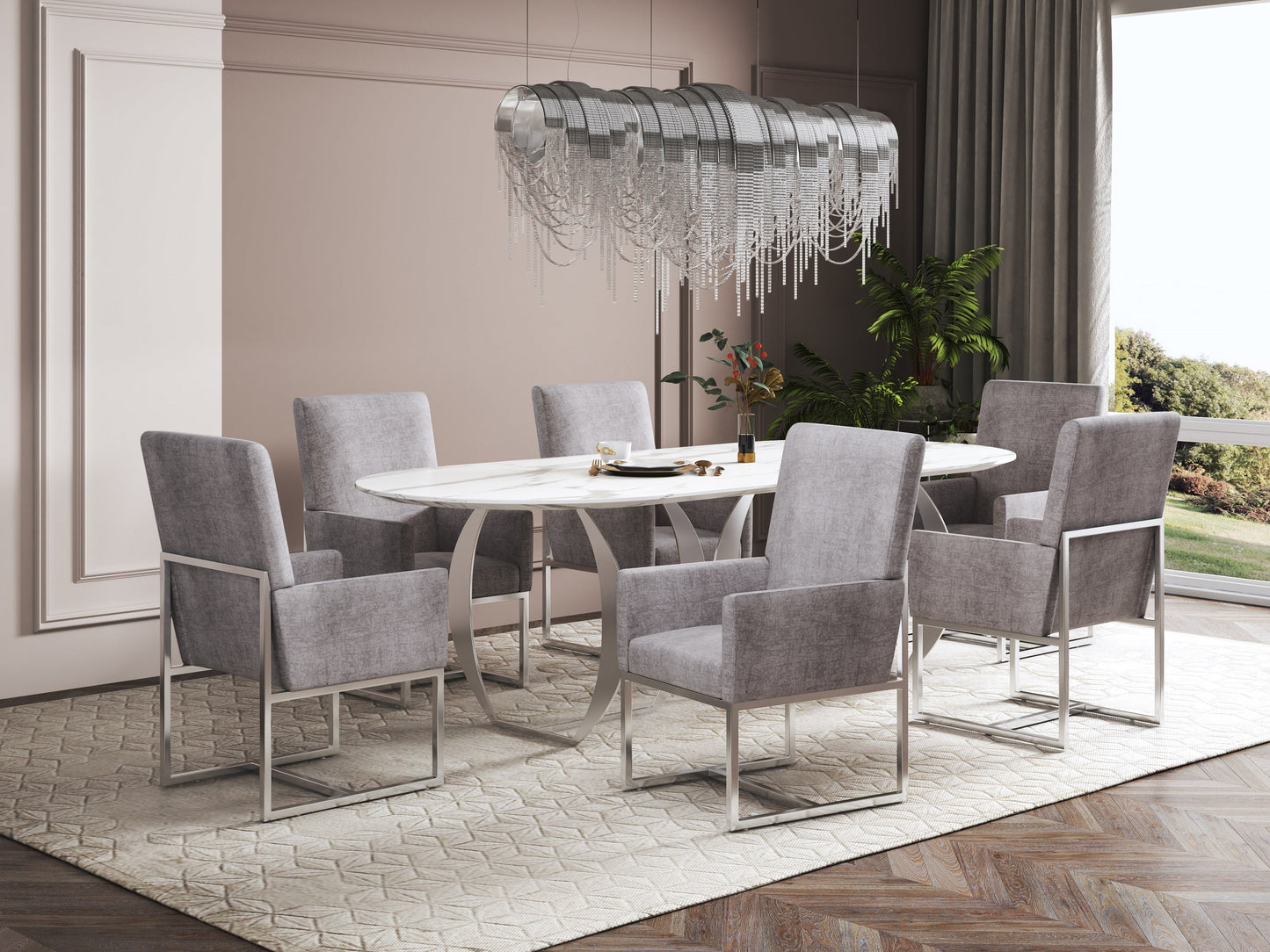 Element Dining Armchair in Steel (set of 2) - Ornate Home
