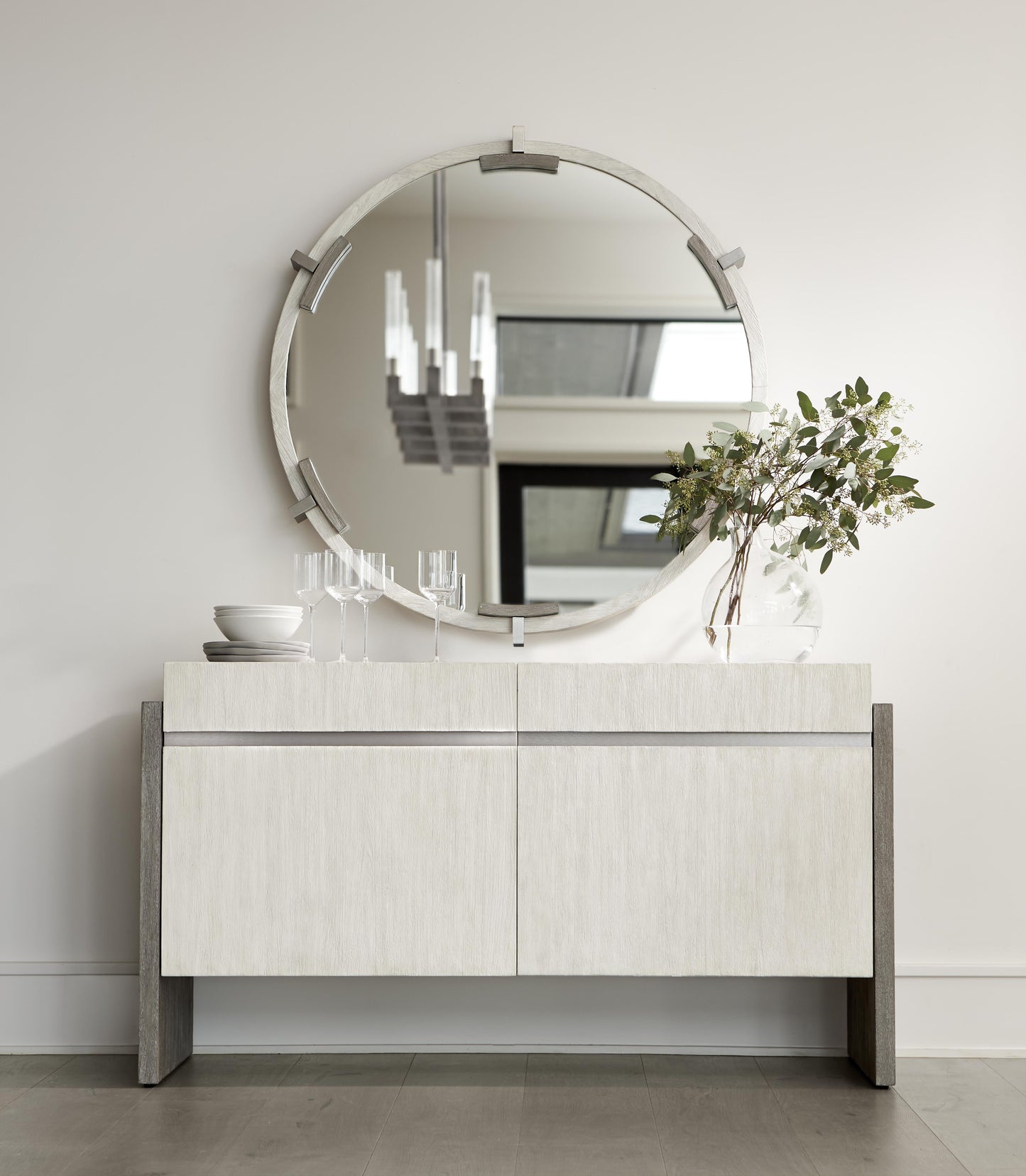 Foundations Brushed Stainless Steel/Light Shale/Linen Buffet - Ornate Home