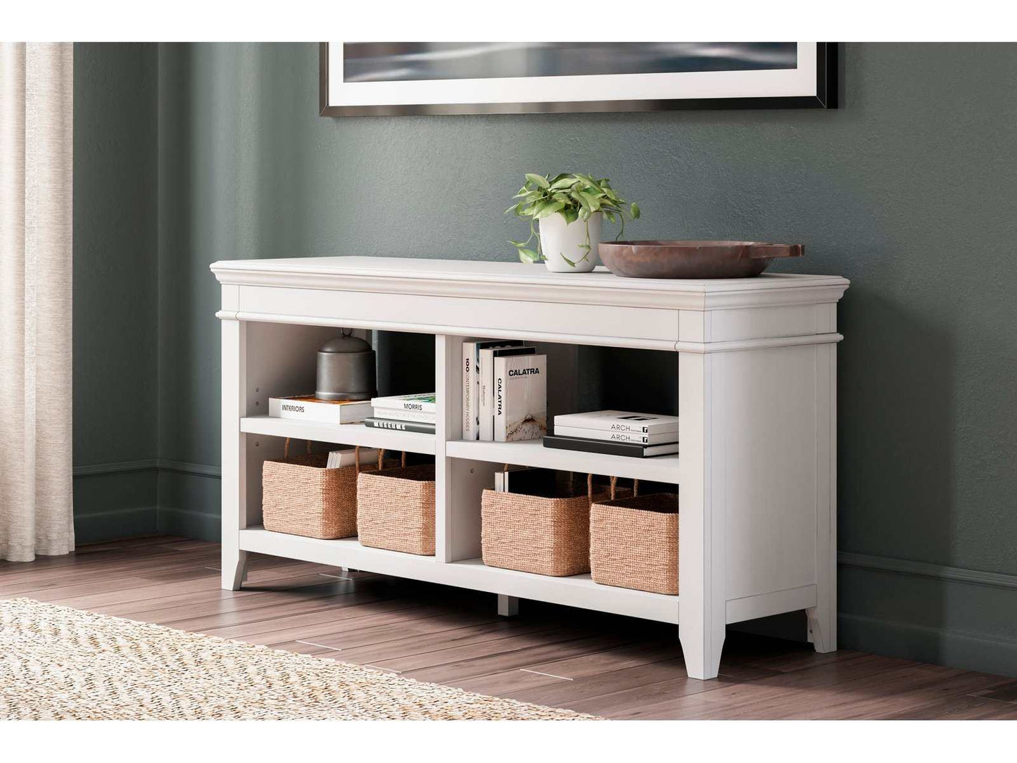 Kanwyn Whitewash Credenza w/ Open Storage