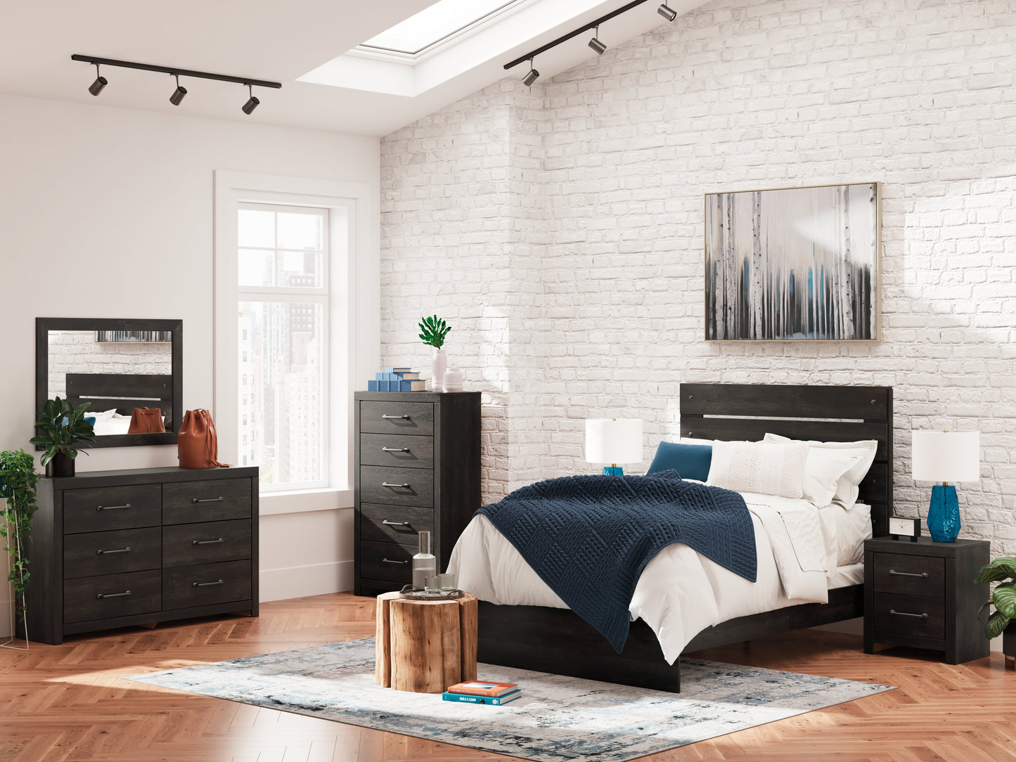 Hollivern Dark Gray Full Panel Youth Bed- Viva Furn