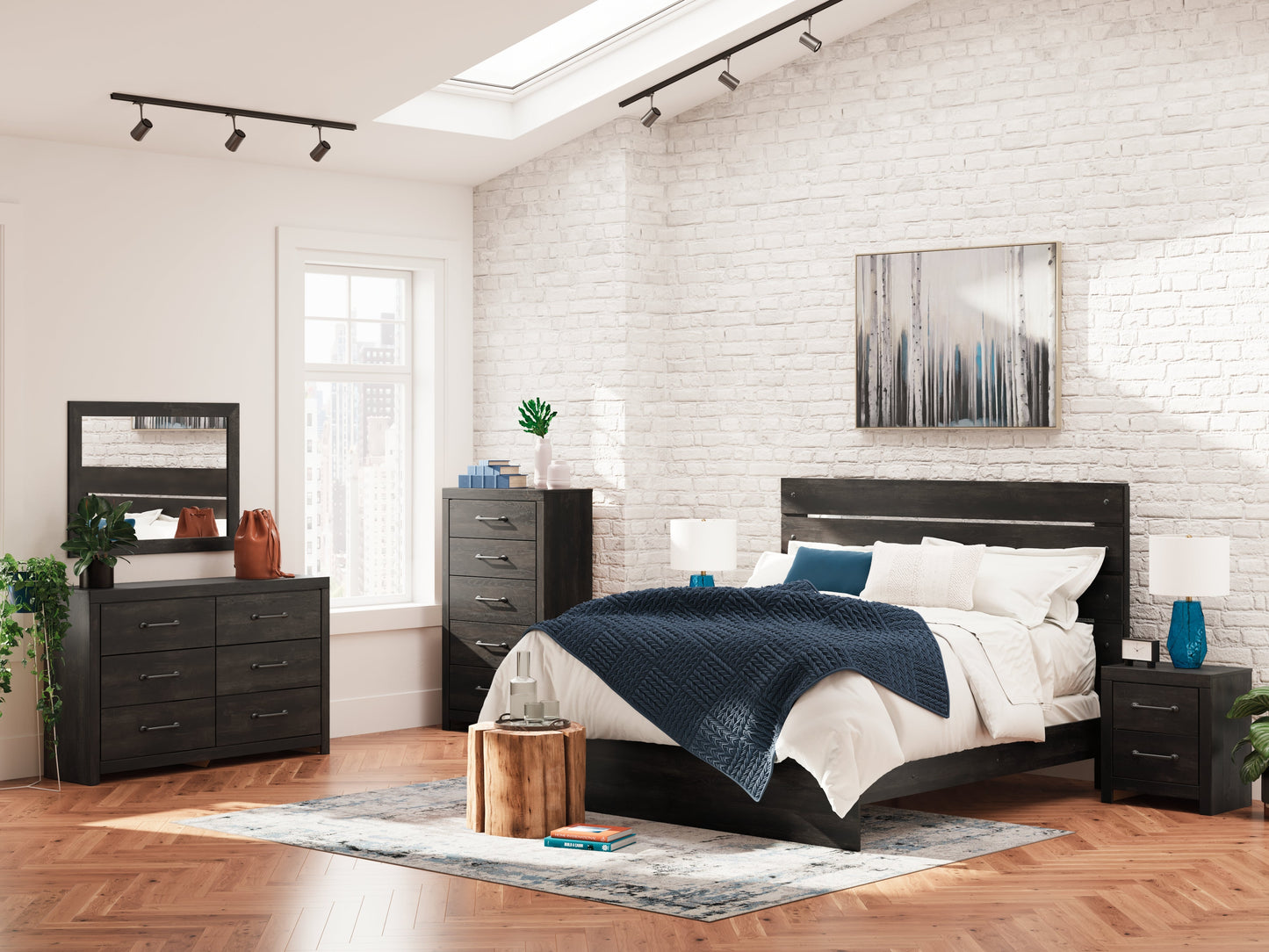 Hollivern Dark Gray King Panel Bed- Viva Furn