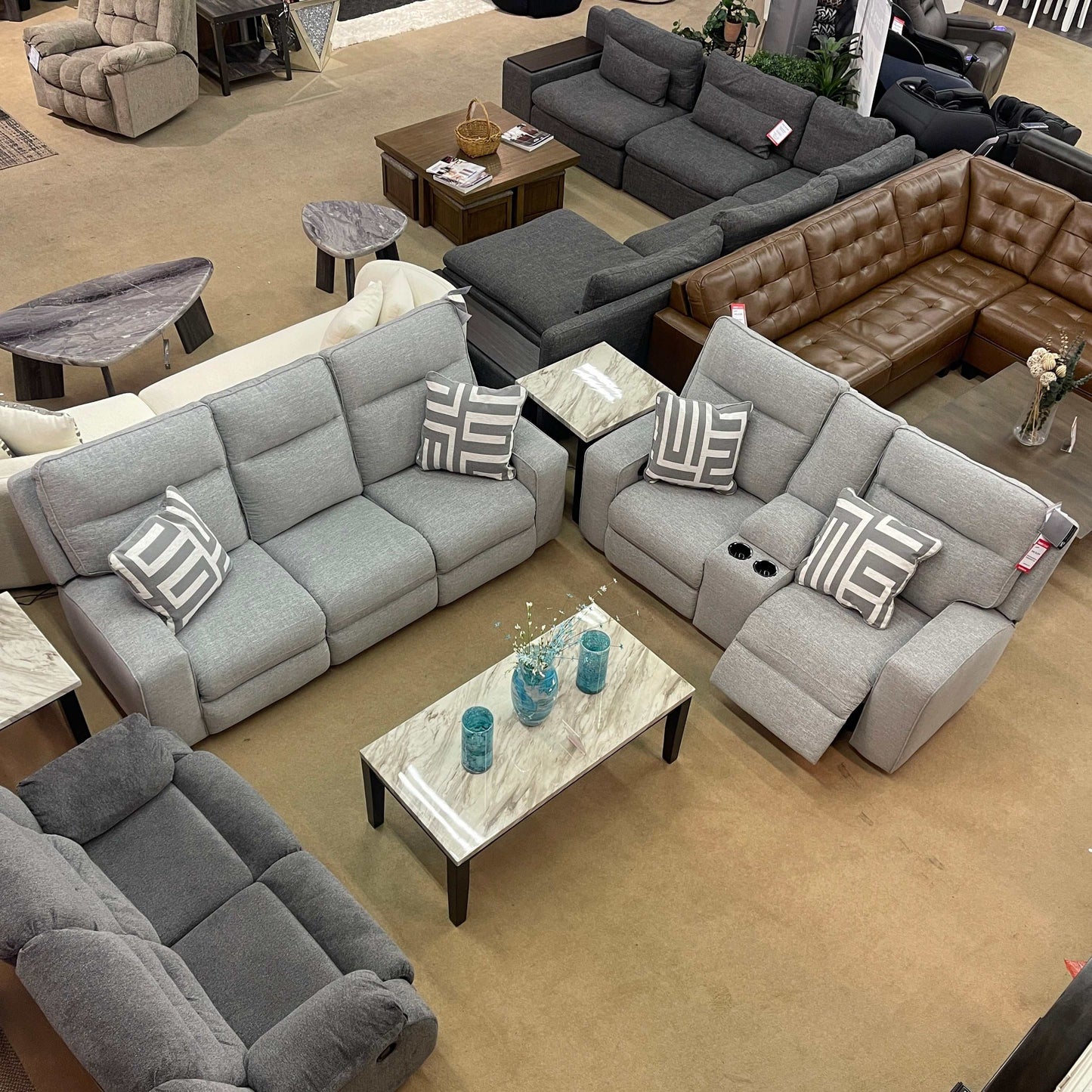 Biscoe Pewter Power Reclining Loveseat w/ Console