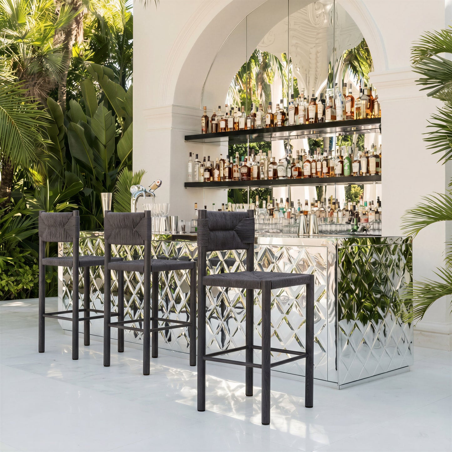 Iska Black Outdoor Barstool (Set of 2) - Ornate Home