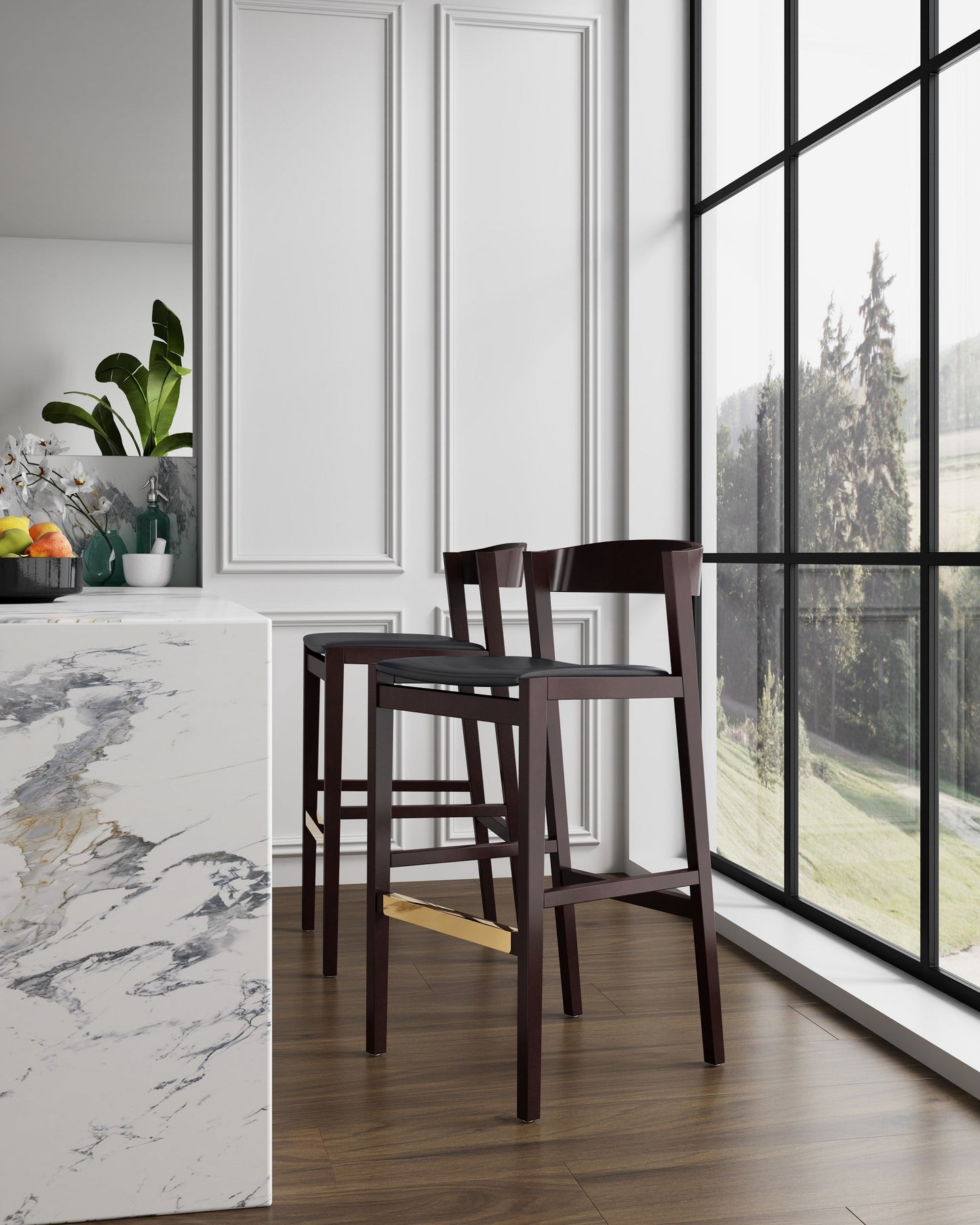 Klismos Barstool in Black and Dark Walnut - Ornate Home