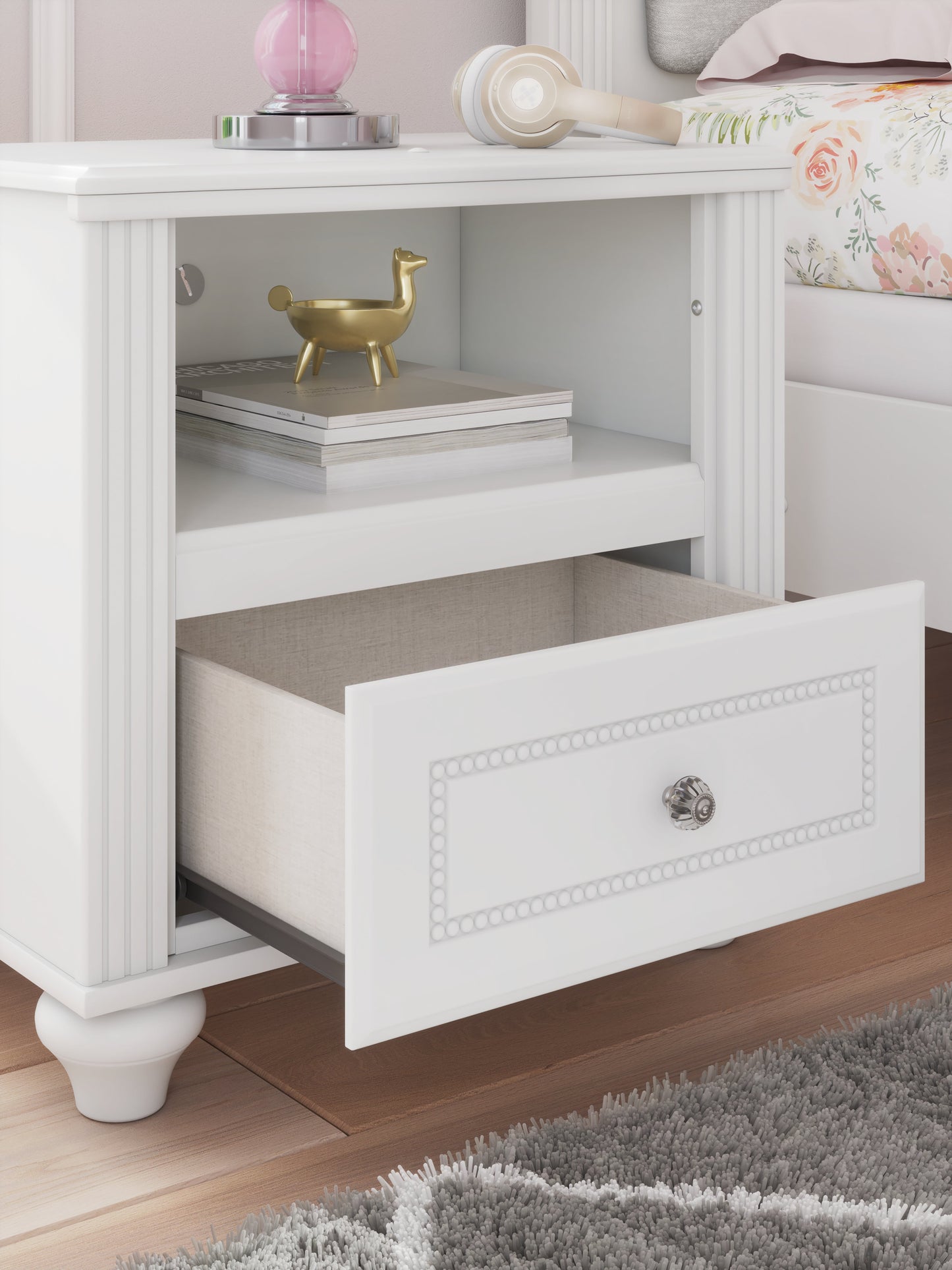 Kozlani White One Drawer Night Stand- Viva Furn