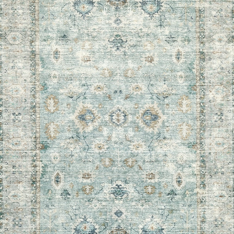 Ladstoney Teal/Beige/Ochre Memory Foam Medium Rug- Viva Furn
