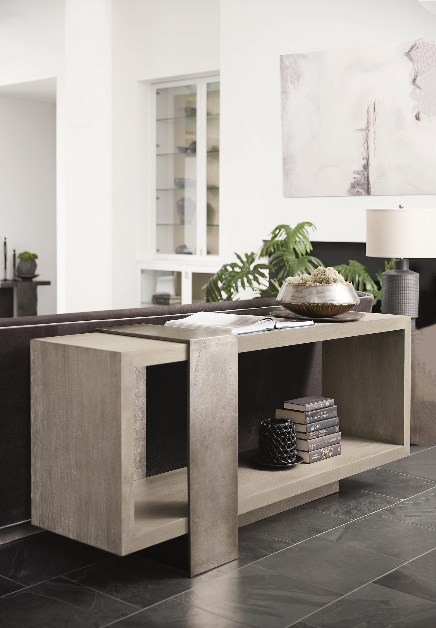 Linea Textured Graphite/Cerused Greige Console Table - Ornate Home