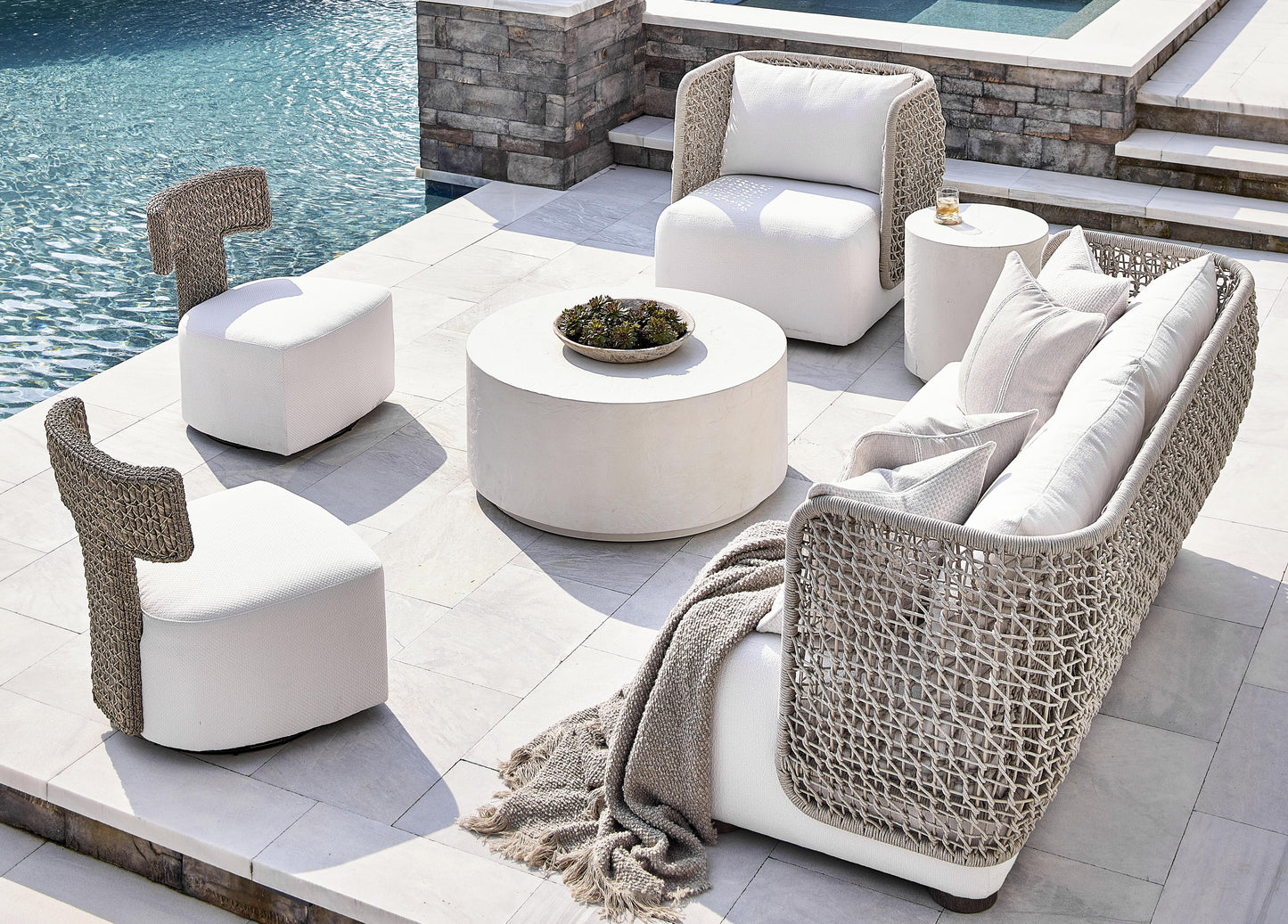 Lomani White/Cream/Driftwood Outdoor Swivel Chair - Ornate Home