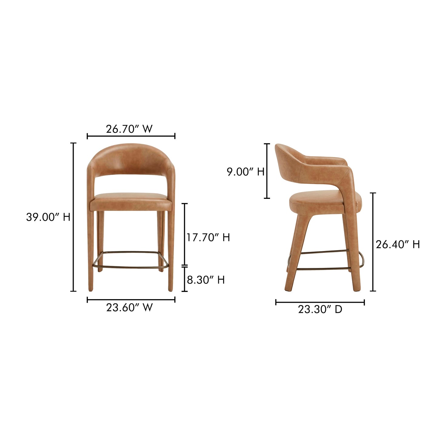 Martens Brown Leather Counter Stool - Ornate Home