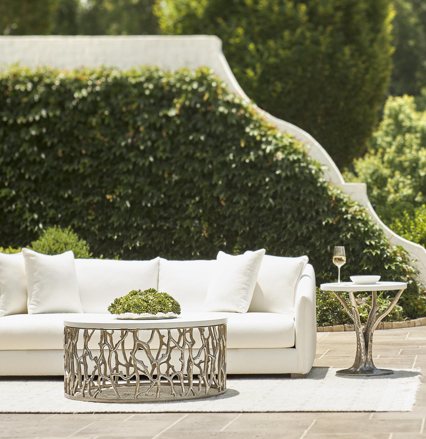 Milos Bone/Shiny Nickel Outdoor Cocktail Table - Ornate Home