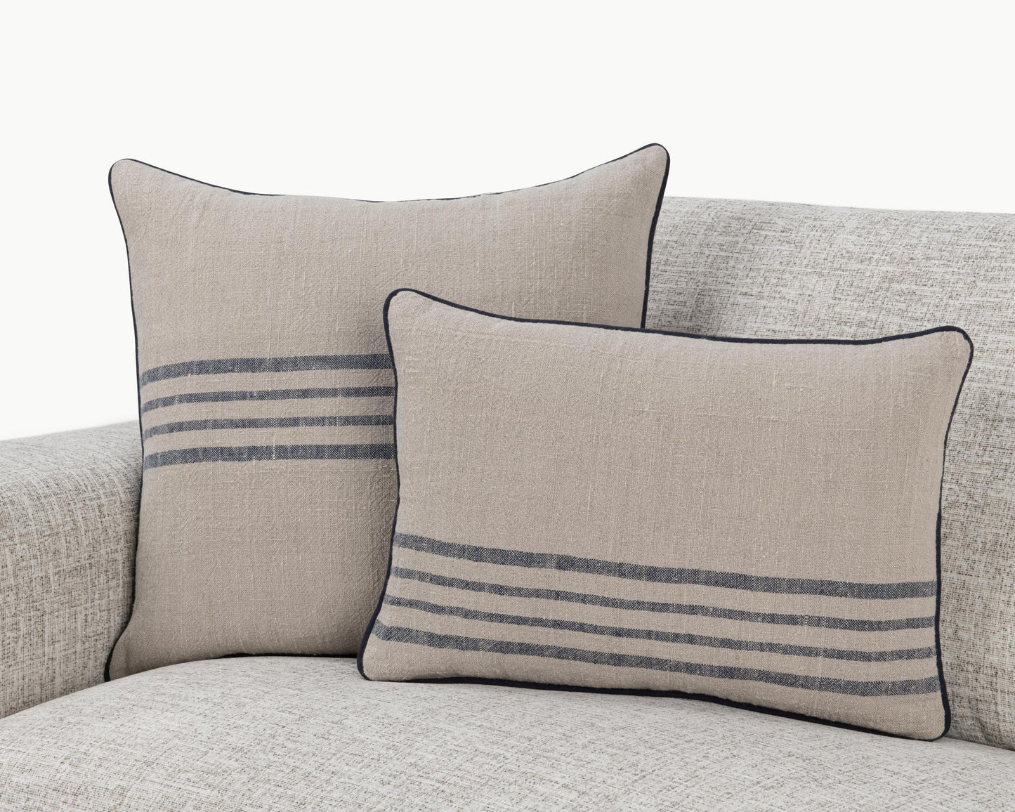 NV Newport Natural/Navy Multiple Sizes 22x22 Throw Pillow (Set of 2) - Ornate Home