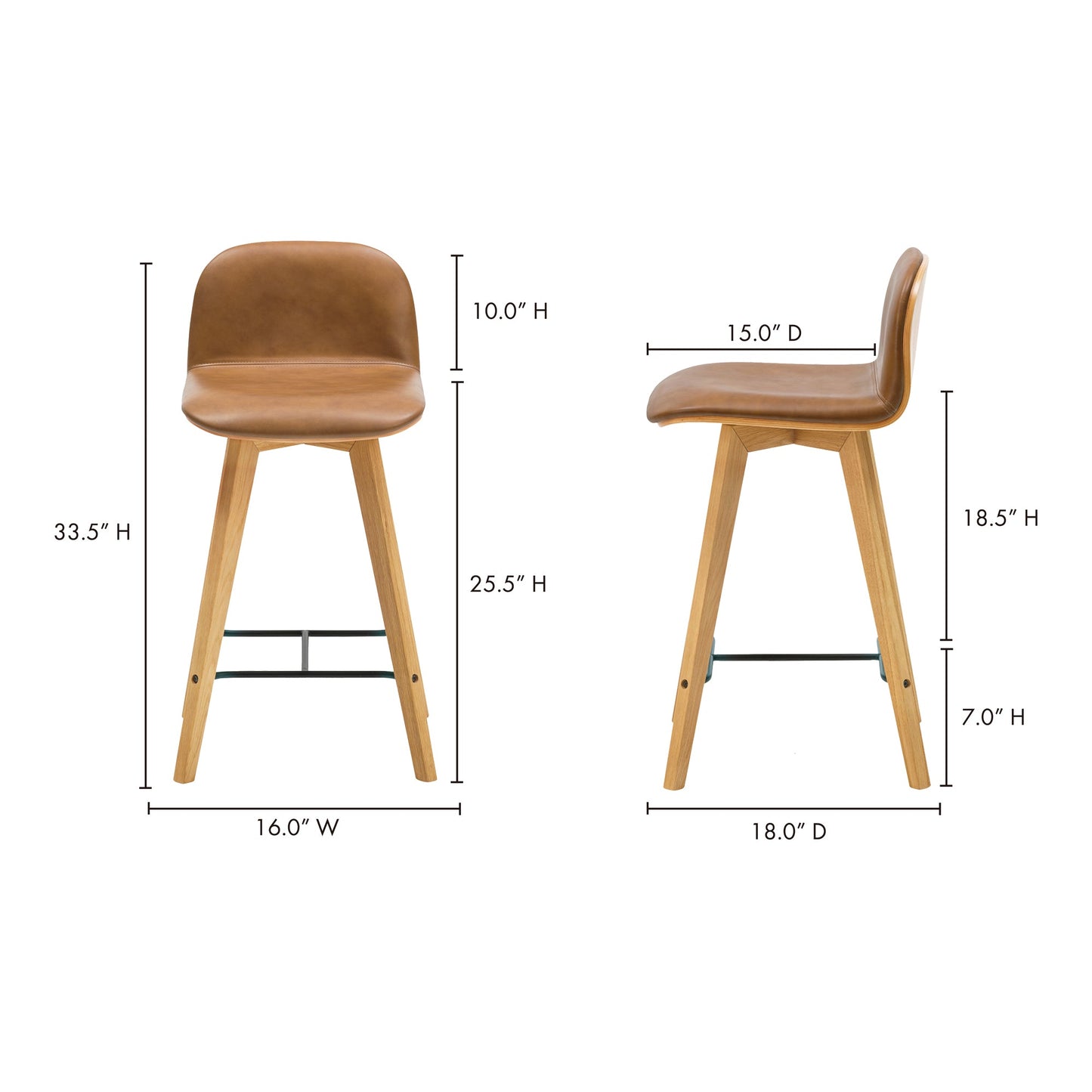 Napoli Brown Leather Counter Stool - Ornate Home