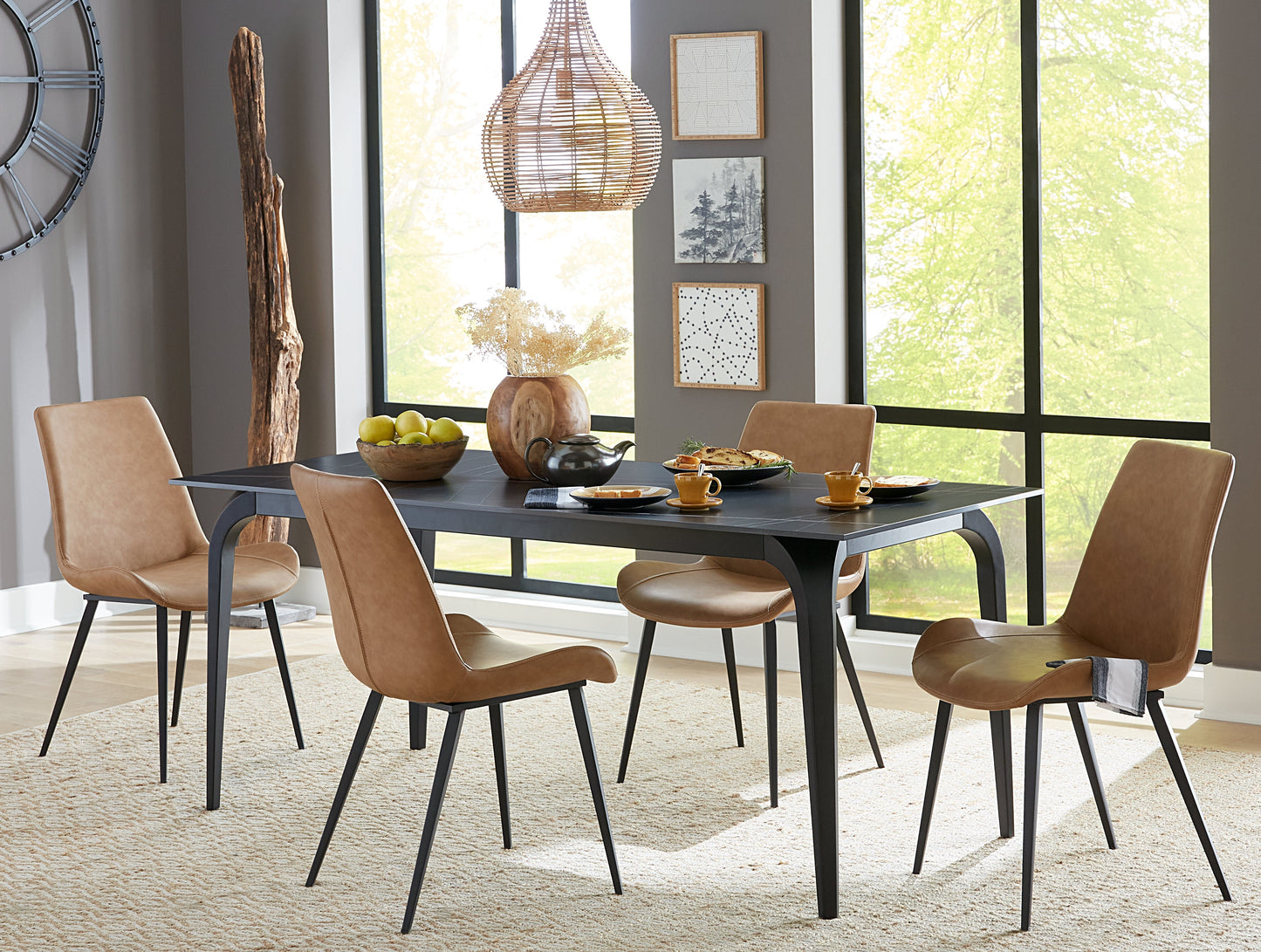 Nicoya Upholstered Dining Chair in Buckskin Synthetic Leather and Black (Set of 2) - Ornate Home