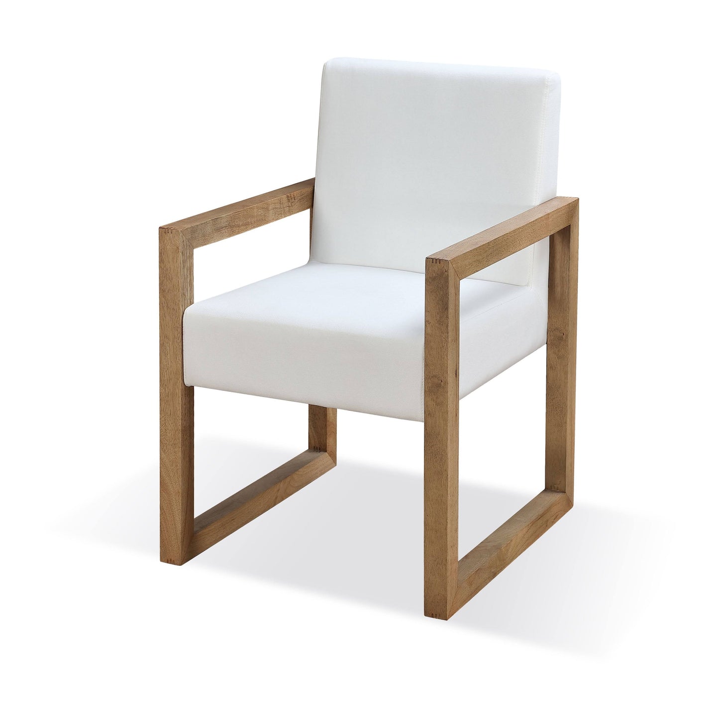 One Modern Coastal Sled Leg Upholstered Dining Arm Chair in White Pearl and Bisque (Set of 2) - Ornate Home