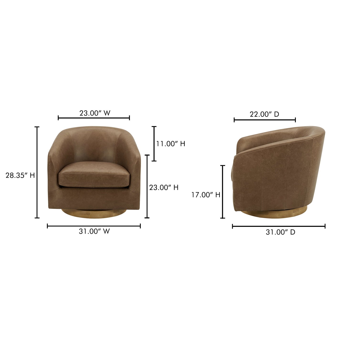 Oscy Tan Leather Leather Swivel Chair - Ornate Home