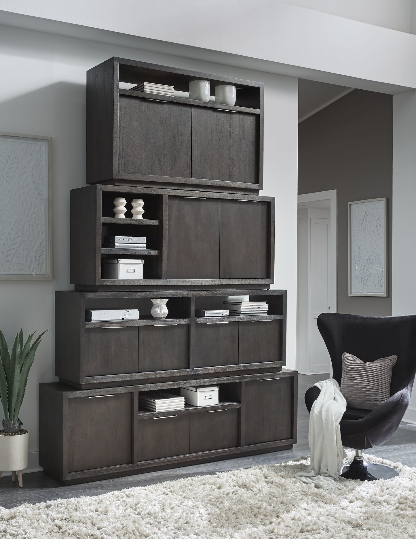 Oxford 64 inch Two Drawer Two Shelf Media Console in Basalt Grey - Ornate Home