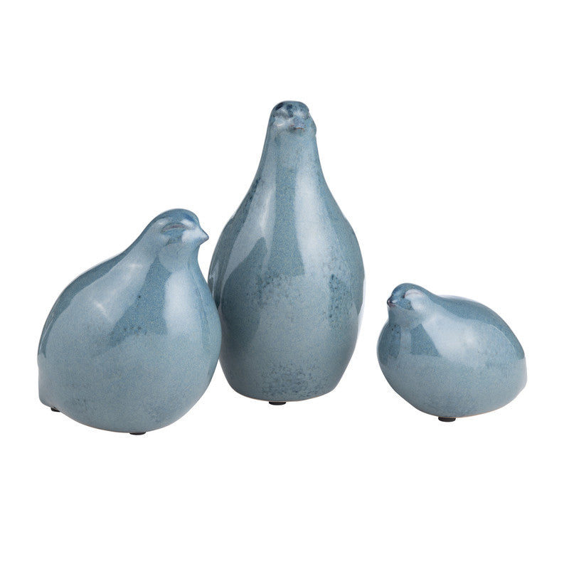 Partridge Blue 3 Piece Ceramic Statues - Ornate Home