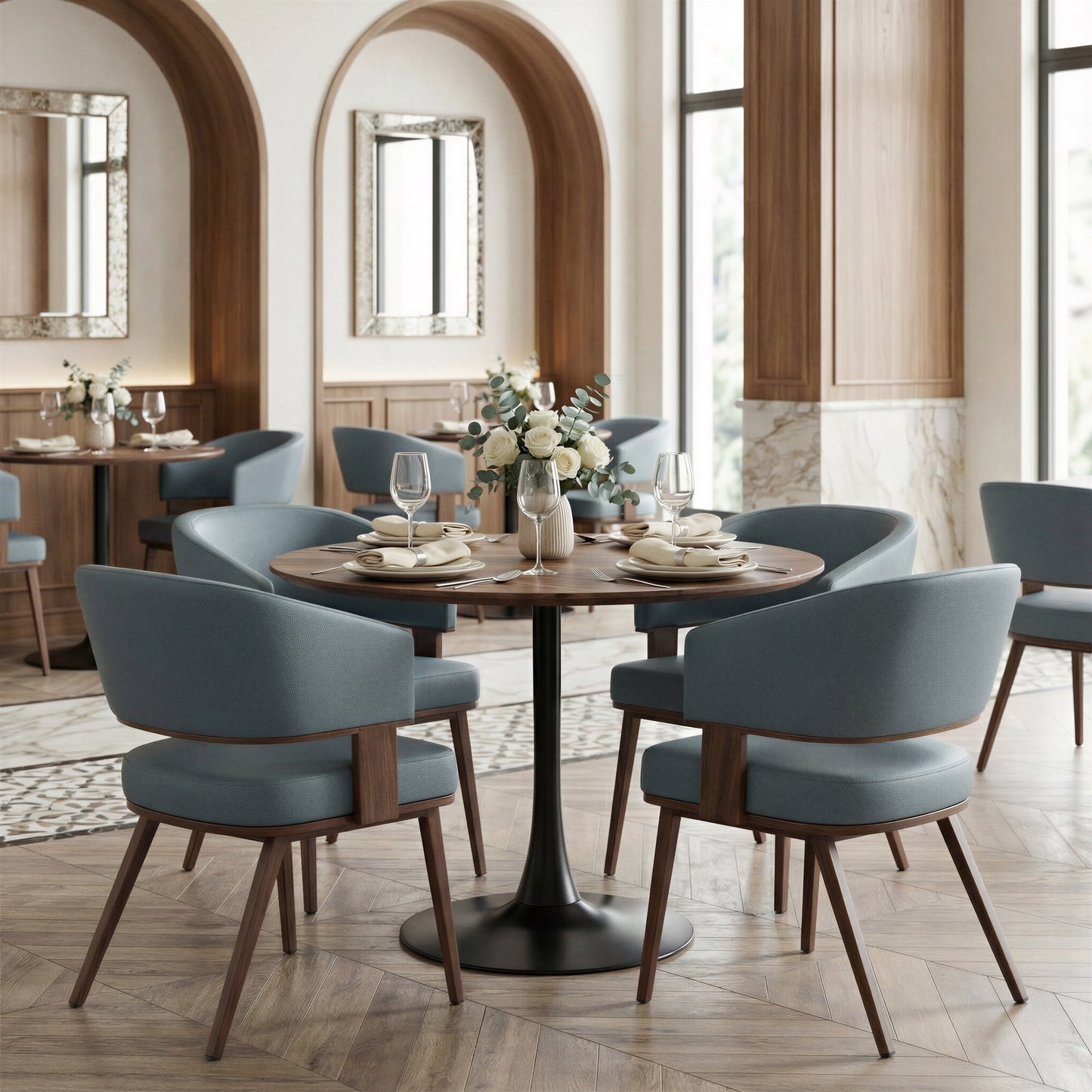 Poise Azure Gray & Walnut Dining Chair - Ornate Home