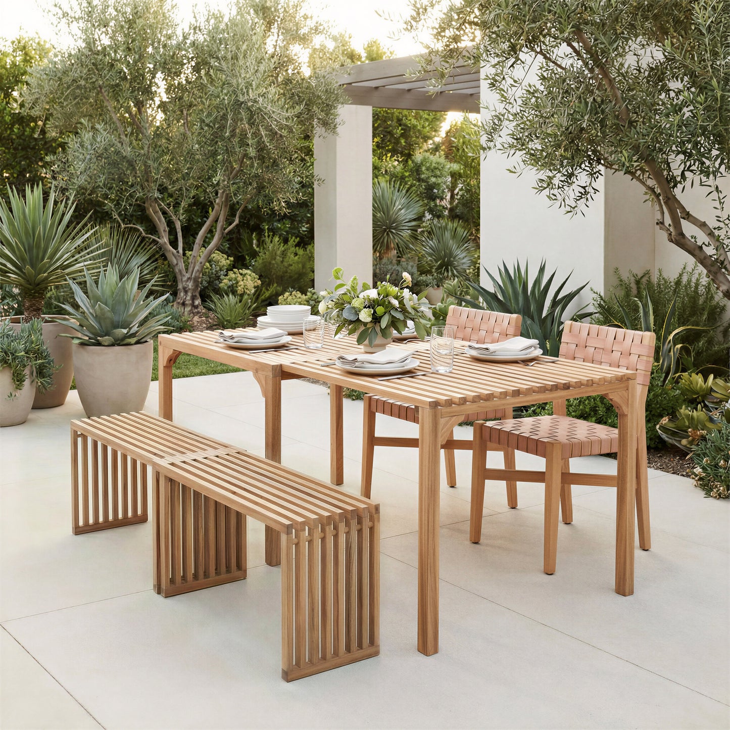 Riviera Natural Outdoor Extendable Bench (Set of 2) - Ornate Home