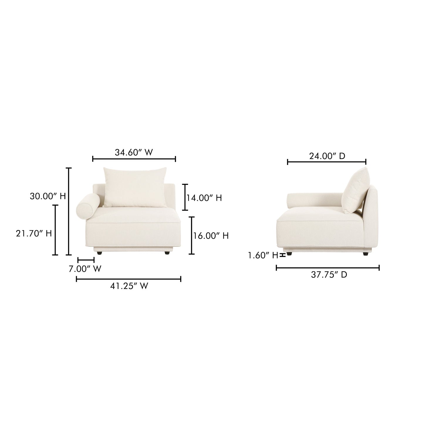 Rosello White Left Arm Facing Chair - Ornate Home