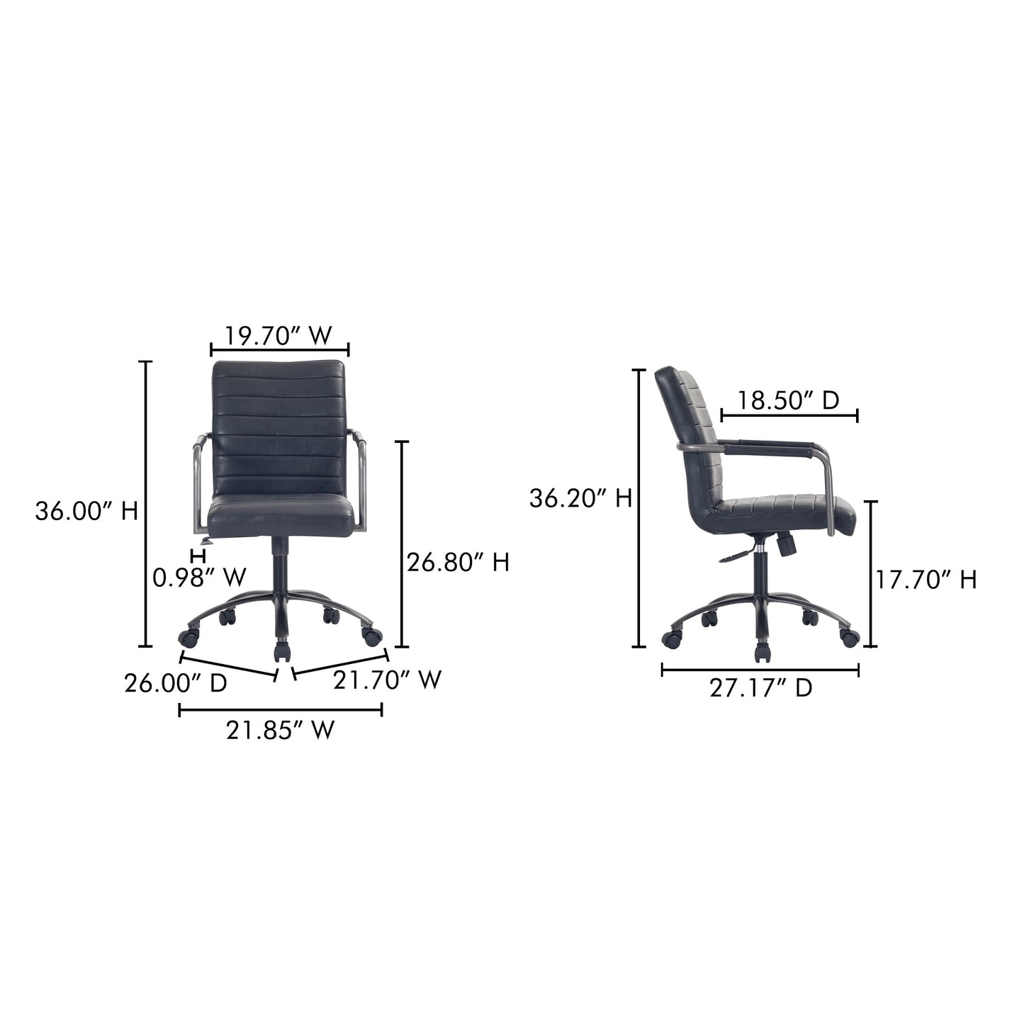 Roy Black Leather Office Chair - Ornate Home