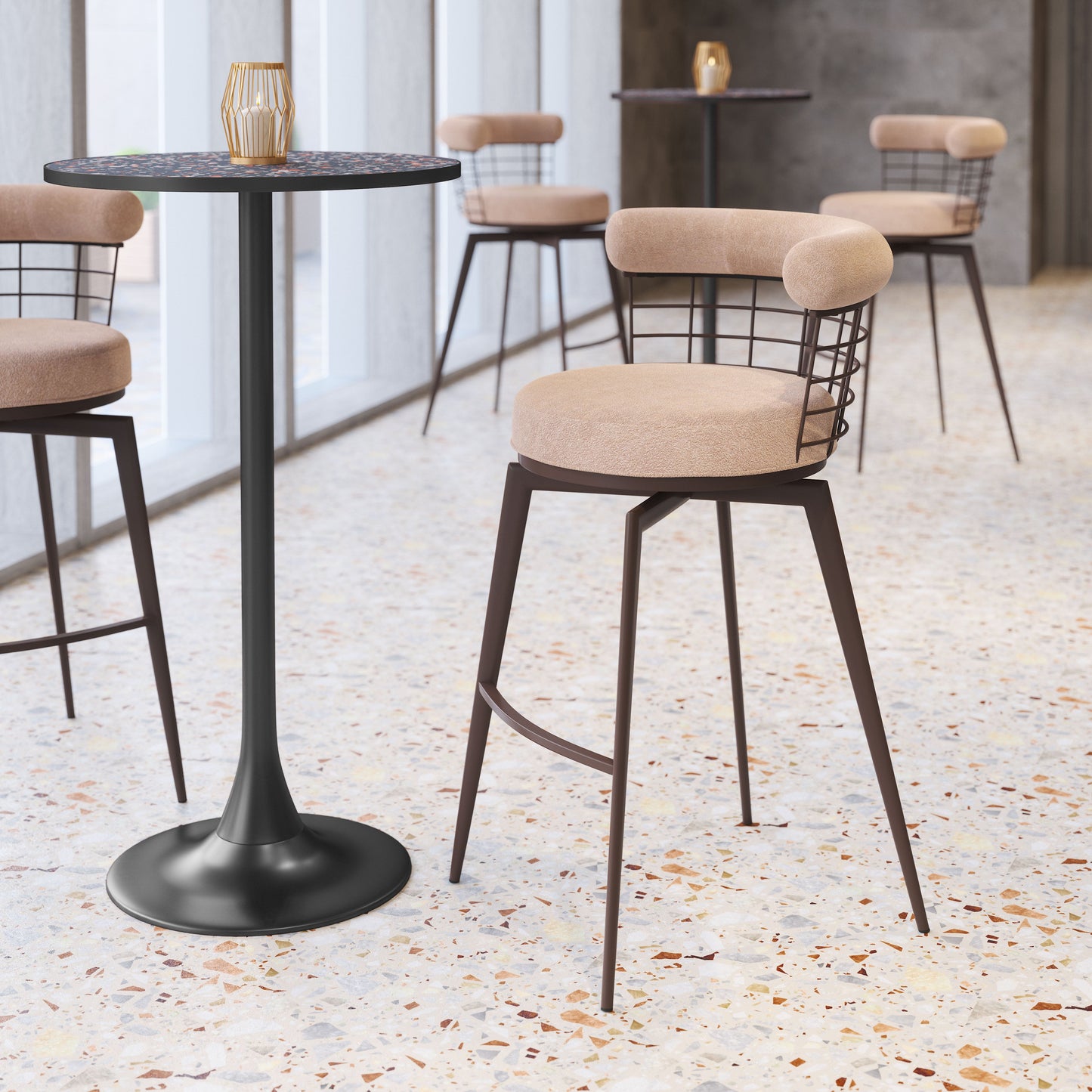 Saku Beige & Brown Swivel Barstool - Ornate Home