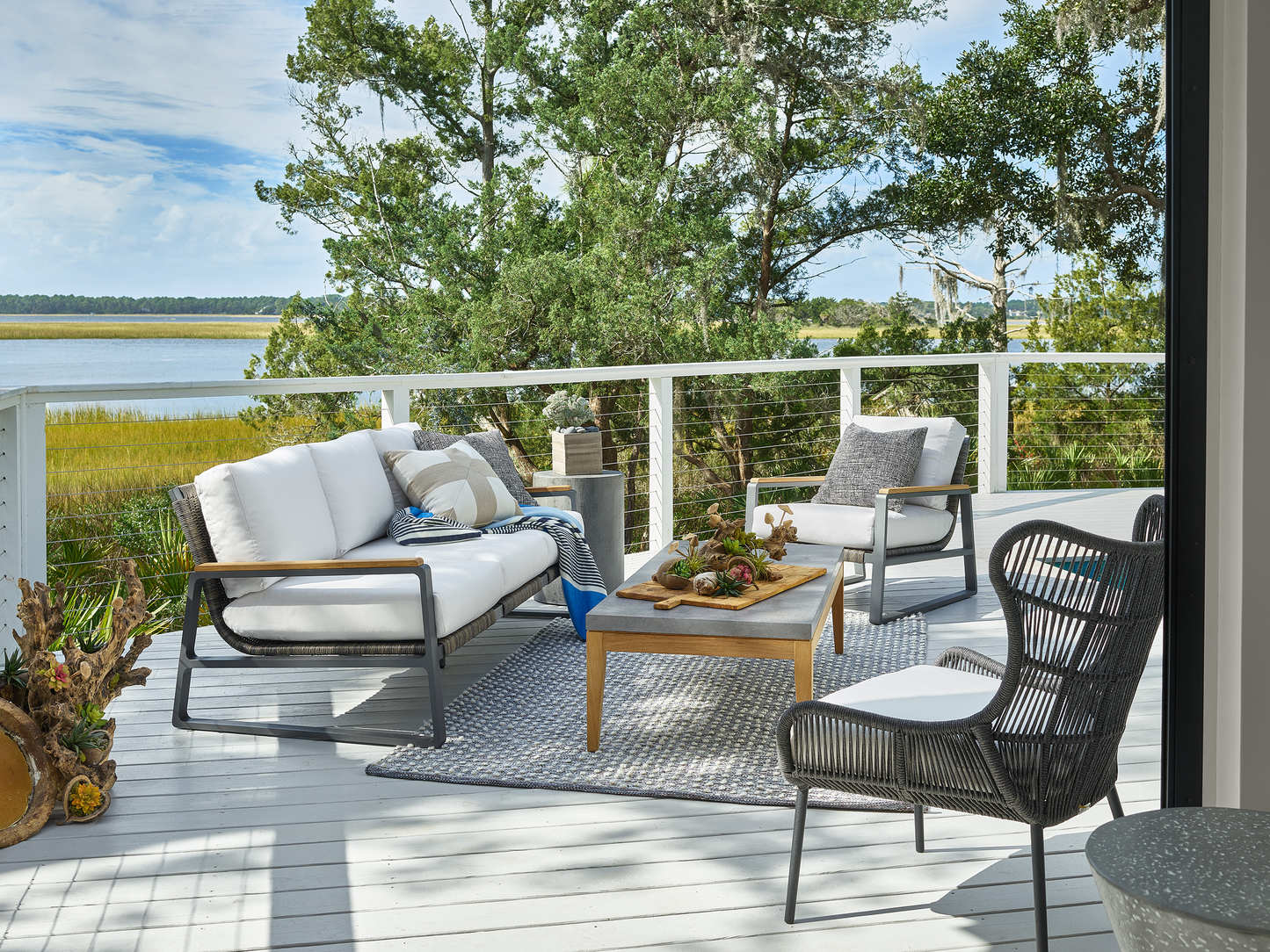 San Clemente Natural Teak/Carbon Aluminum/Brindle Wicker Lounge Chair - Ornate Home