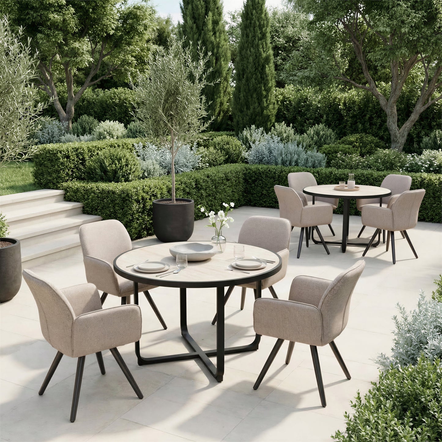 Sieve Beige Outdoor Swivel Dining Chair (Set of 2) - Ornate Home