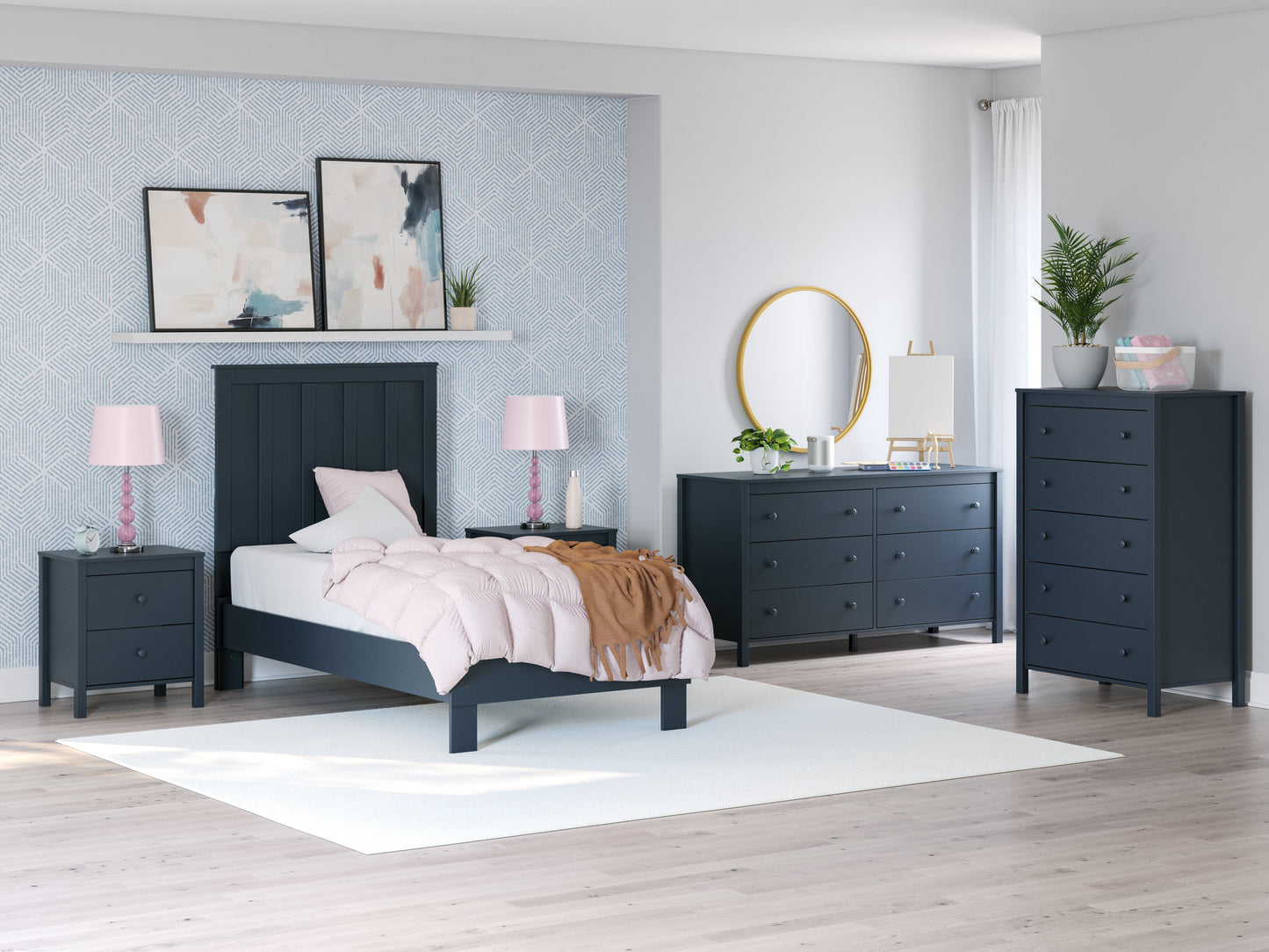 Simmenfort Navy Blue Twin Platform Youth Bed- Viva Furn
