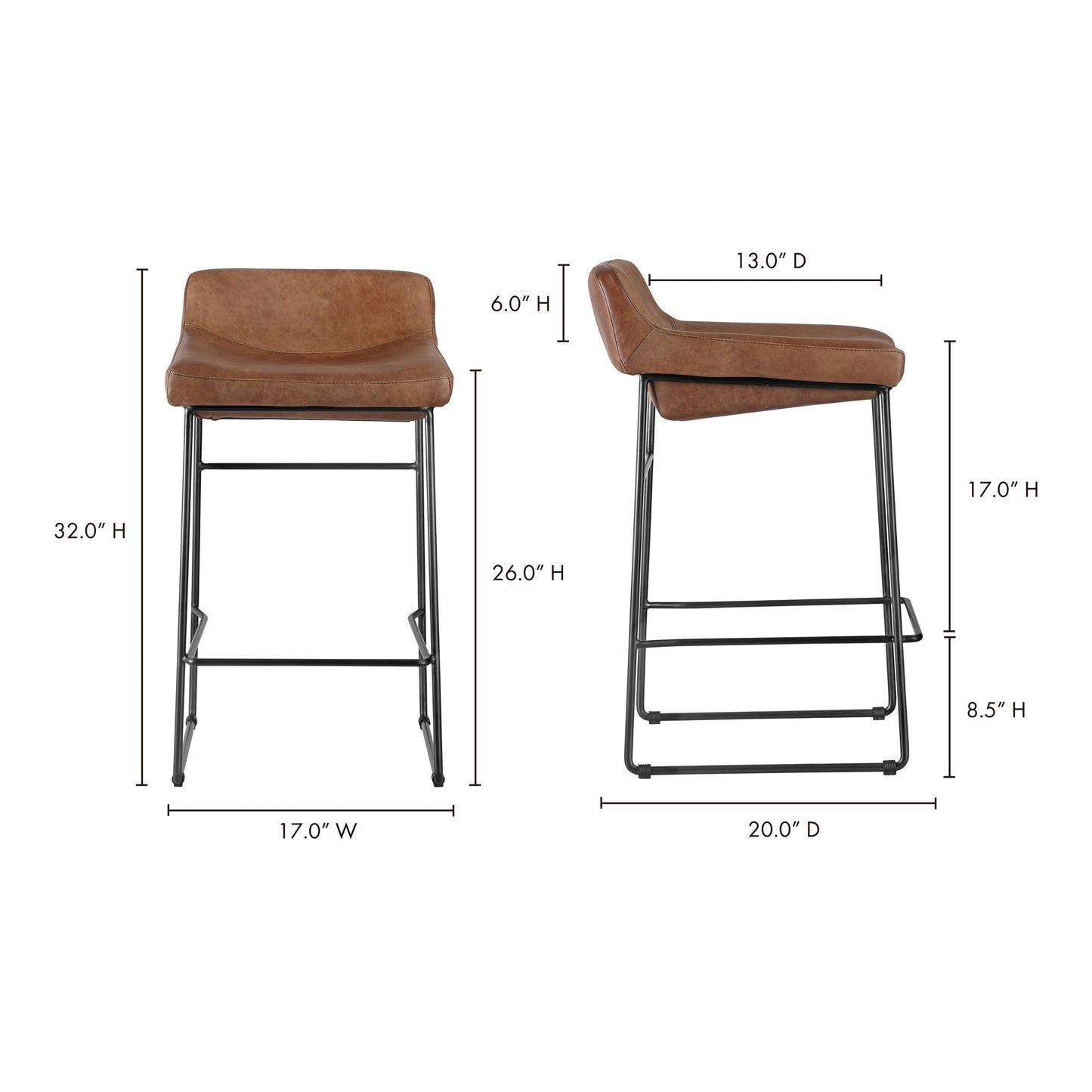 Starlet Brown Leather Counter Stool (Set of 2) - Ornate Home