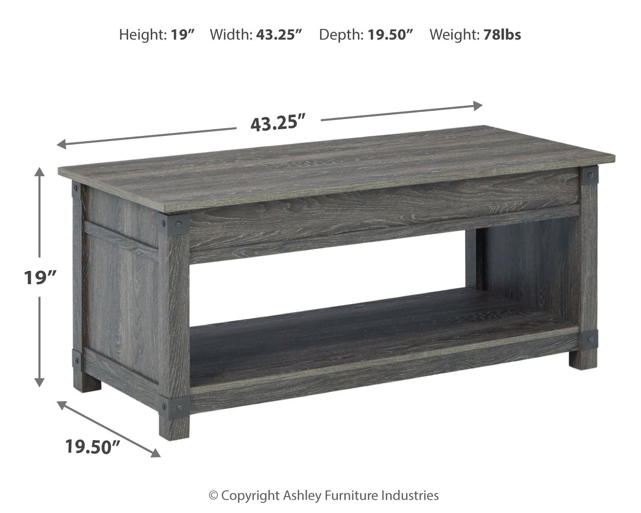 Freedan Grayish Brown Lift-top Coffee Table, 2 End Tables and Console