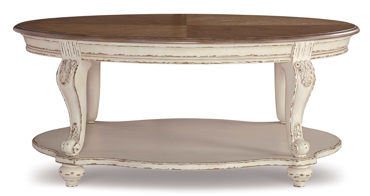 Realyn White/Brown Oval Coffee Table