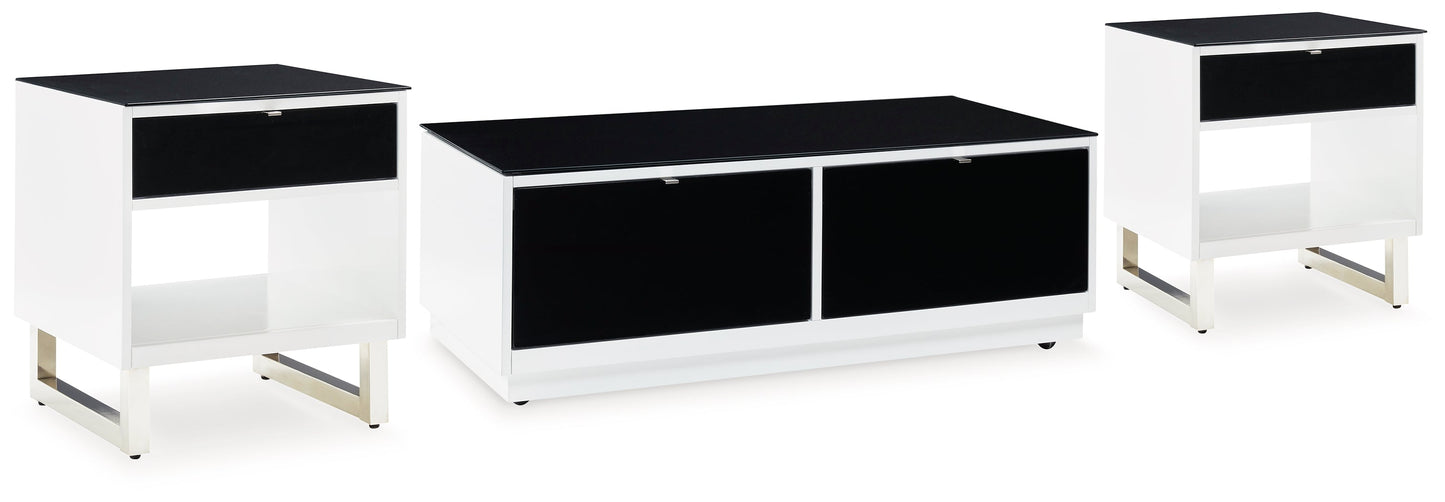 Gardoni White/Black Coffee Table and 2 End Tables