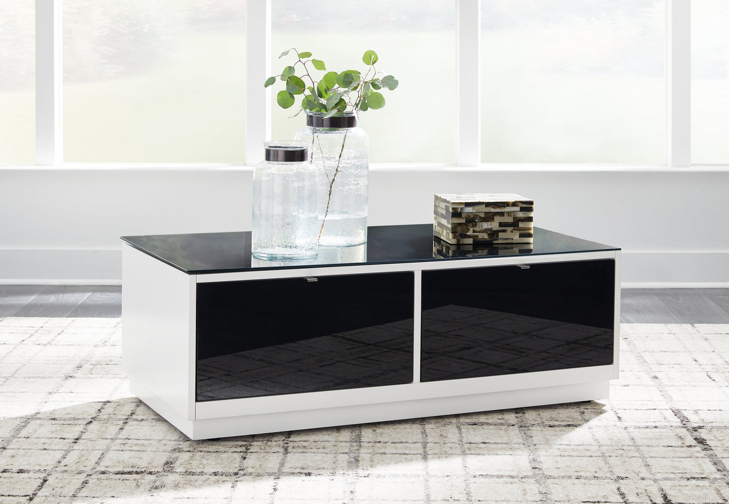 Gardoni White/Black Coffee Table and 2 Chairside End Tables