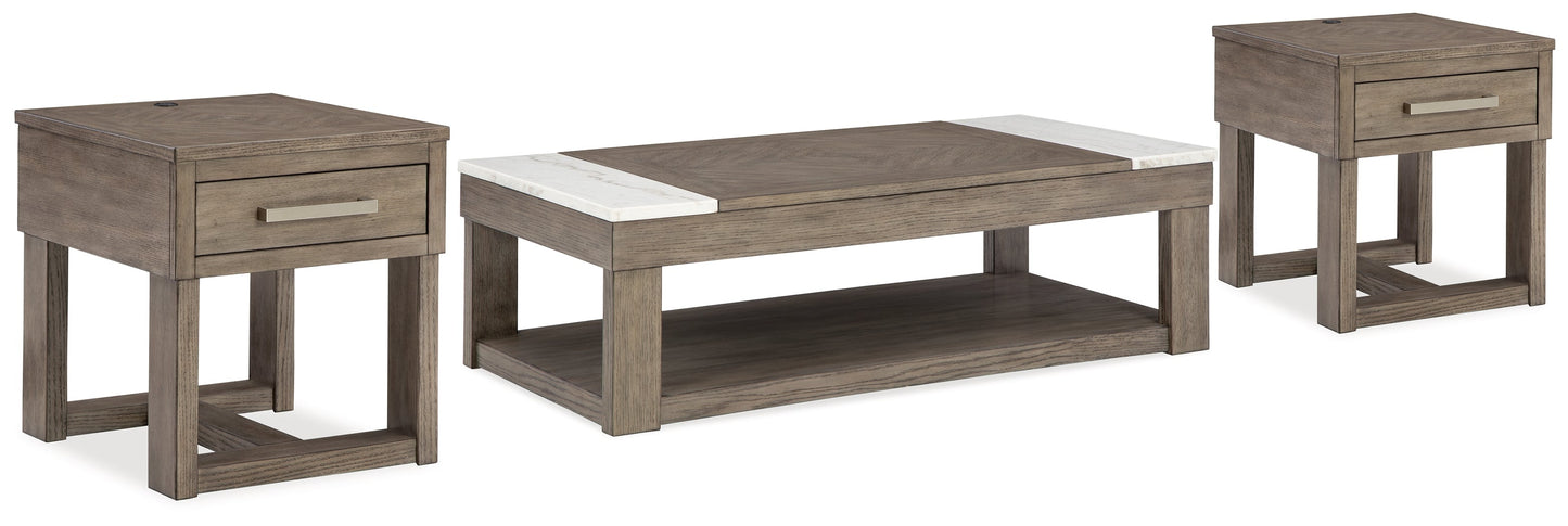 Loyaska Grayish Brown/White Lift-top Coffee Table and 2 End Tables