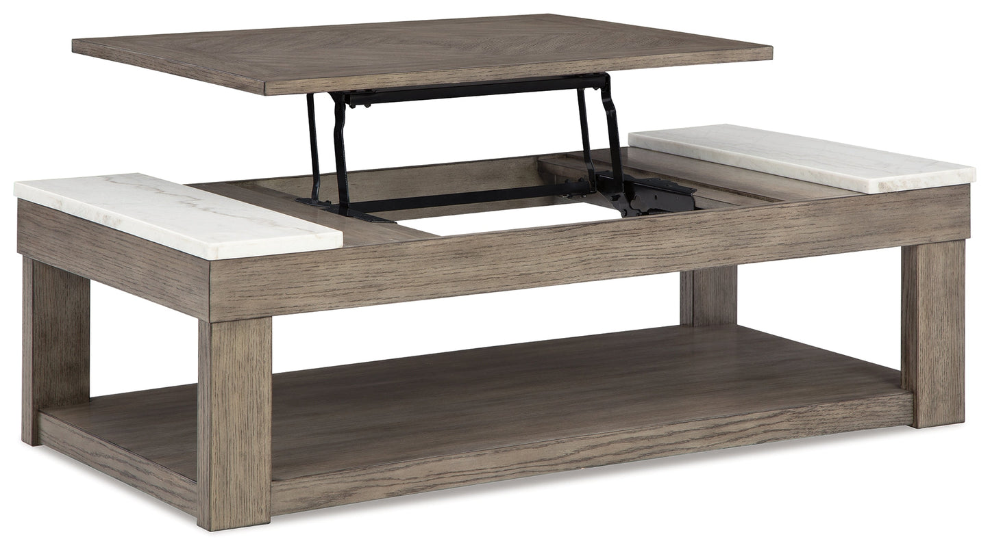 Loyaska Grayish Brown/White Lift-top Coffee Table and 2 End Tables