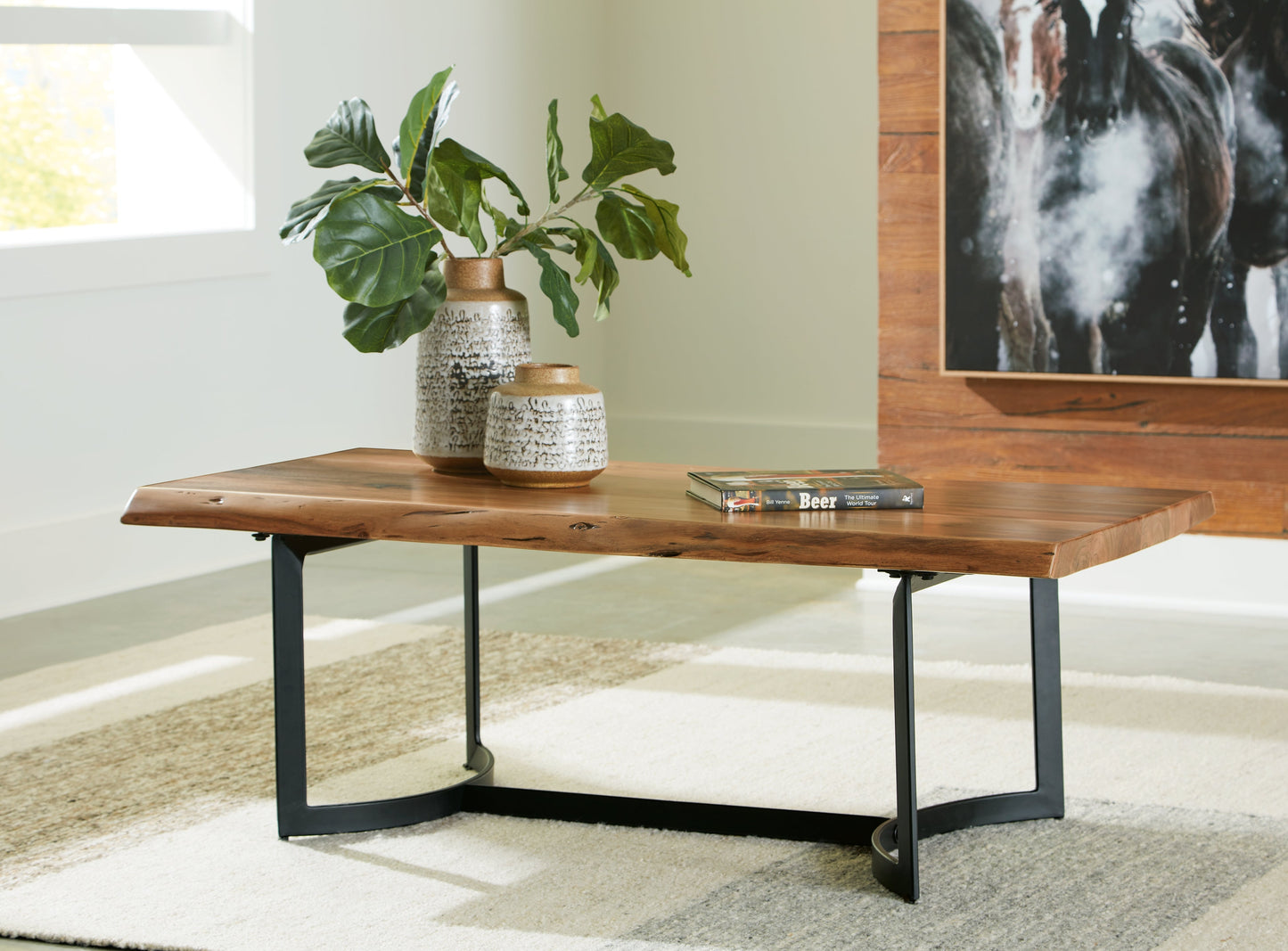 Fortmaine Brown/Black Coffee Table and 2 End Tables
