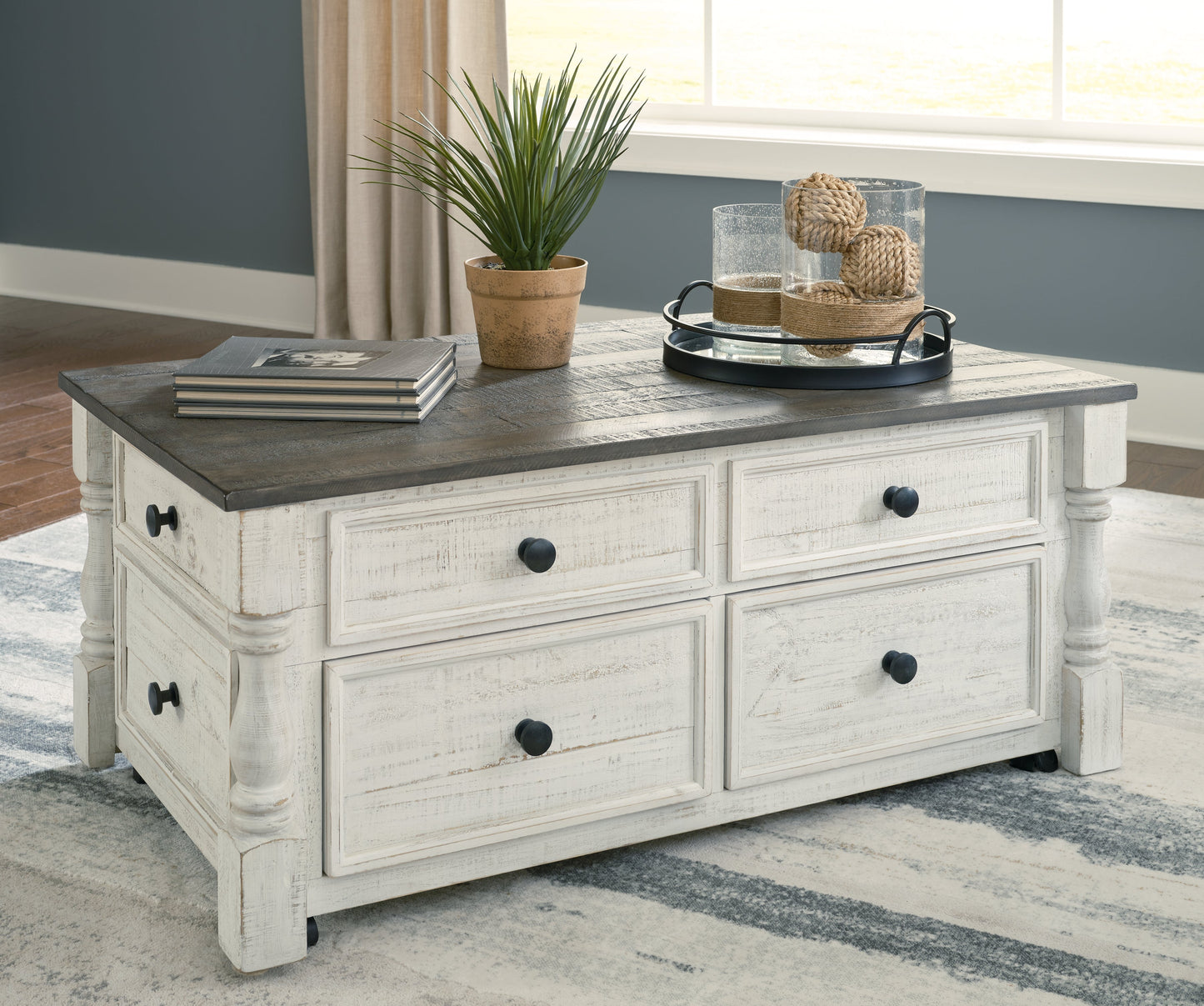 Havalance White/Gray Lift Top Coffee Table and 2 End Tables