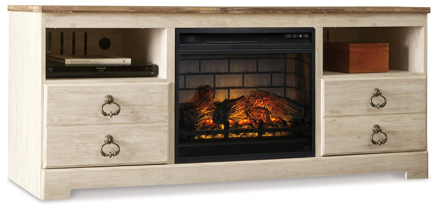 Willowton Whitewash 64" TV Stand with Electric Fireplace