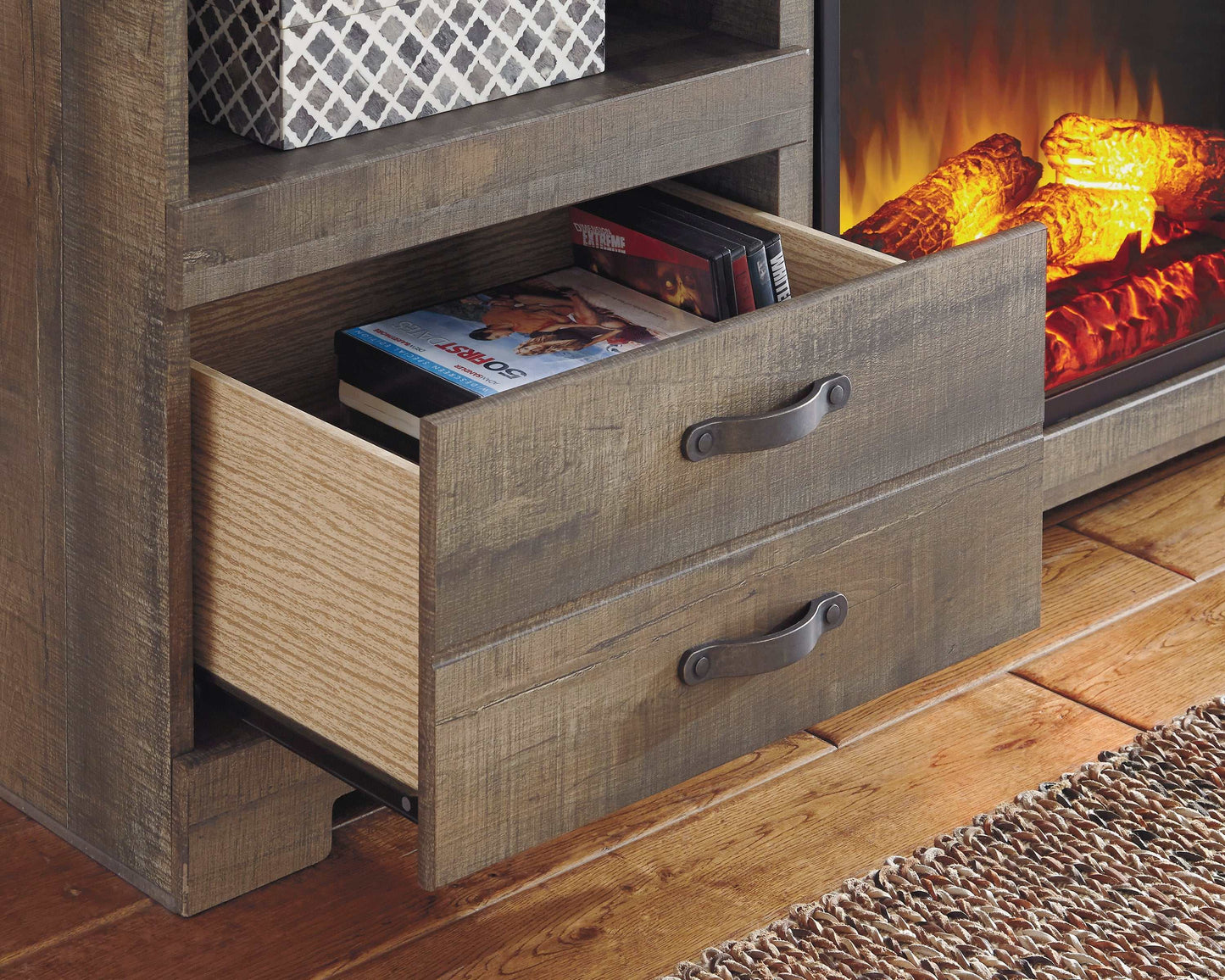 Trinell Brown 63" TV Stand w/ W100-101 Electric Fireplace